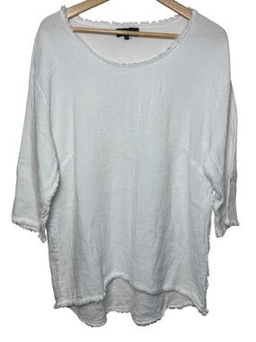 Flora Ashley Shirt Women XL White Linen Cotton Gauze Coastal Top Made Italy NWOT